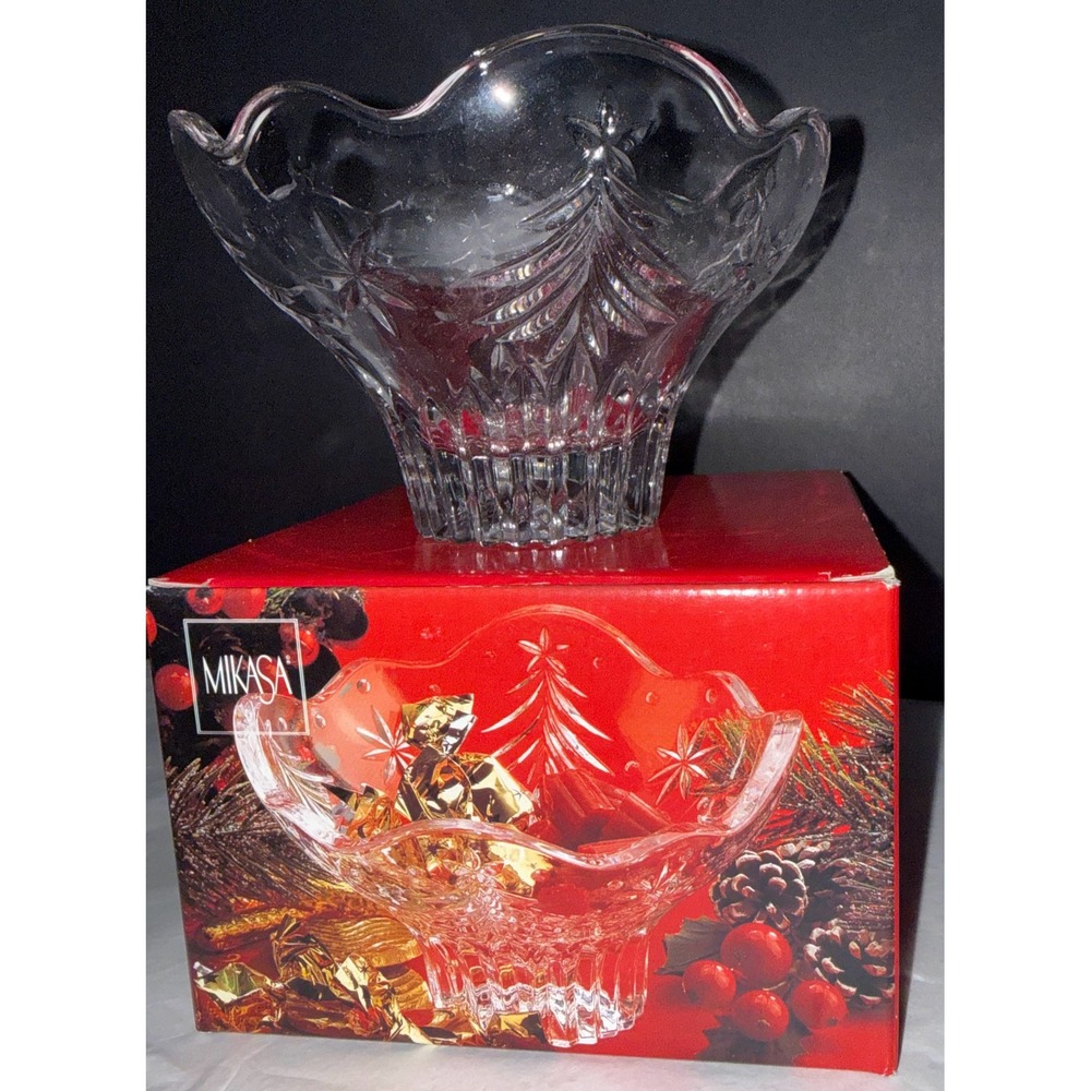 Mikasa Footed Bowl Home 6in Clear Christmas Night Crystal Tree Star Decor